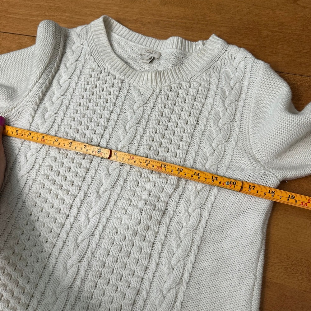 J.Crew Cable‎ Knit Sweater Womens M Cream Cotton Wool Crewneck Fisherman Coastal - Picture 7 of 13